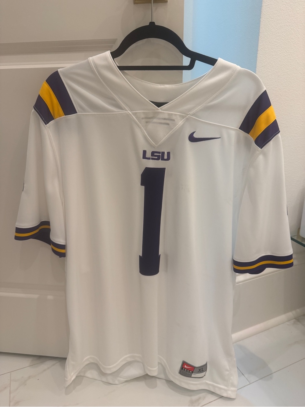 Nike Authentic LSU White Football Jersey with Purple & Gold Accents